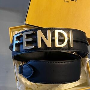 NEW Fendi leather bag strap replacement.  Gold logo lettering. 29 long 1.5 wide